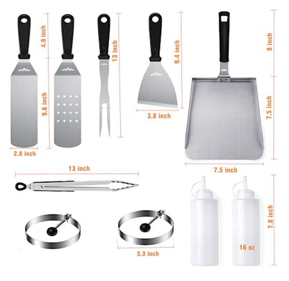 Griddle Accessories Kit for Blackstone, Weber and Other Flattop Griddle | Stainless-steel Griddle Spatula Set with Squeeze Bottles, Large Scoop, Egg Ring, and Scraper, Gift Pack