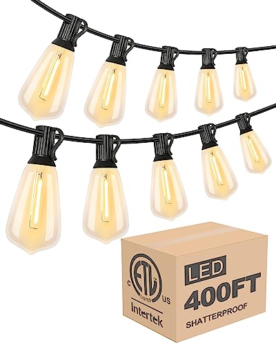 Lightdot 400FT Outdoor String Lights, LED Bistro String Lights with Shatterproof ST38 Bulbs, 2200K Dimmable, Waterproof Hanging Lights for Porch, Party, Garden, Backyard, Balcony - ETL Listed - size: 400 ft