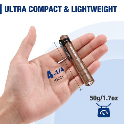 WORKPRO Rechargeable Pen Light, Mini Flashlight, 2 Pack Ultra-Compact EDC Flashlight, Pocket Flashlight with Clip, Memory Function and 2 x USB C Cable Included, Brown - color: Brown
