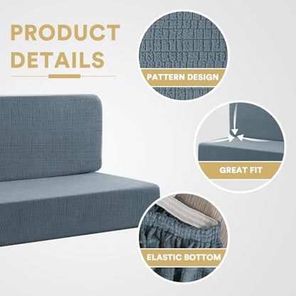 H.VERSAILTEX 100% Waterproof RV Dinette Cushion Covers Jacquard Stretch Camper Couch Cover Washable Cushion Covers Replacement Seat Cover Crizzle Pattern (1 Backrest & 1 Bench Cover, Stoneblue) - color: Stoneblue, size: 1 Set