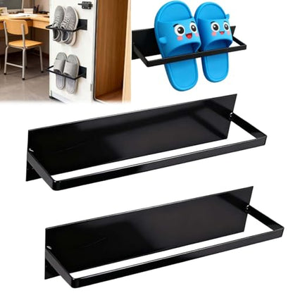 2 Pack Magnetic Hanging Shoe Rack No Drilling - Wall Mounted Shoe Organizer for RV, Entryway & Iron Door | Multi-Functional Towel Holder & Space-Saving Storage Shelf (Black, 9.4"×2.36"×2.3") ﻿