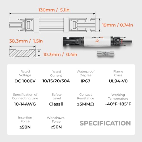 15A Solar Panel Fuse Holder 1000V with PV Fuse Inline Connector 15Amp for Solar System, Ready to Plug IP67 Waterproof 2 PCS - style: 15A 2PCS