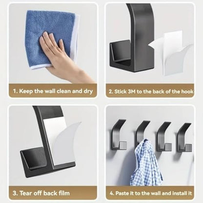 5PCS Dual-Hook Adhesive Wall Hooks – No-Drill Organizer for Coats, Towels & Home Use - White
