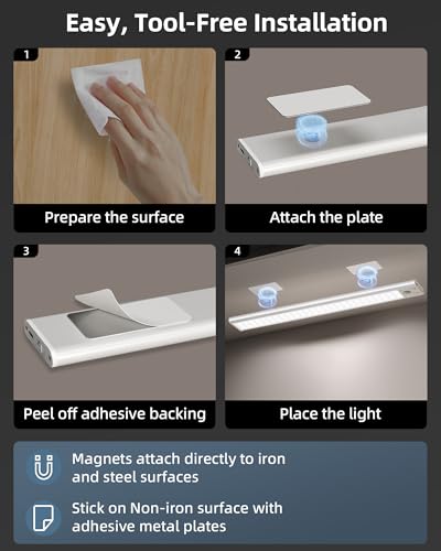 Under Cabinet Lights, Motion Sensor Light Indoor, Wireless Closet Lights, 3500mAh Rechargeable, Magnetic, 5 Levels Dimmable, Under Counter Lights for Kitchen (2 Pack) - size: 14.5inch