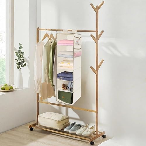 MAX Houser 6 Tier Shelf Hanging Closet Organizer, Closet Hanging Shelf with 2 Widen Straps for Storage, Foldable (Beige2) | Shelf - color: Milky-white