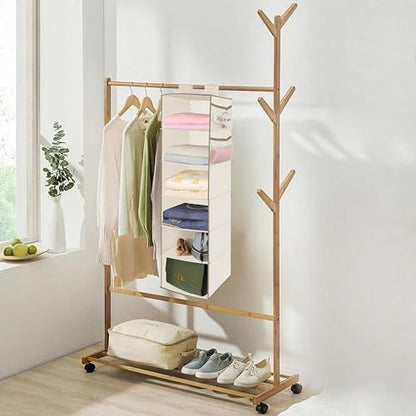 MAX Houser 6 Tier Shelf Hanging Closet Organizer, Closet Hanging Shelf with 2 Widen Straps for Storage, Foldable (Beige2) | Shelf - color: Milky-white
