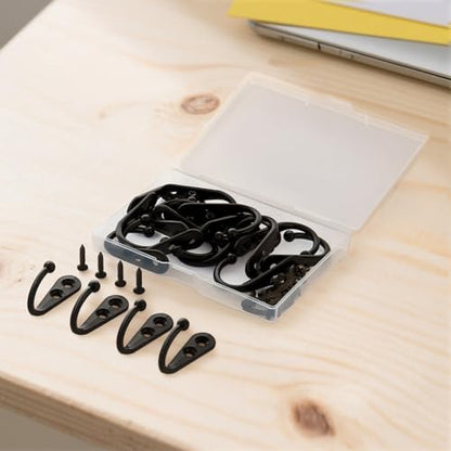 20PCS Hooks for Hanging, Metal Key Hooks with 45 Screws, Heavy Duty Single Prong Hook，Wall Hook for Key, Clothes, Purse, Towel, Backpack, Hat, Scarf, Jewelry, Dog Leashes - color: 1.57"×1.02", Black