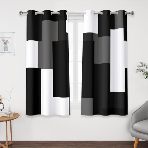 Tyrot Black Grey Short Blackout Curtains 45 inch Length 2 Panels Set White Grey Modern Abstract Geometric Drapes for Kitchen Black Out Curtains Insulated Room Darkening Small Window Curtains, 42Wx45L - color: Grey, size: 42"W x 45"L (Pack of 2)