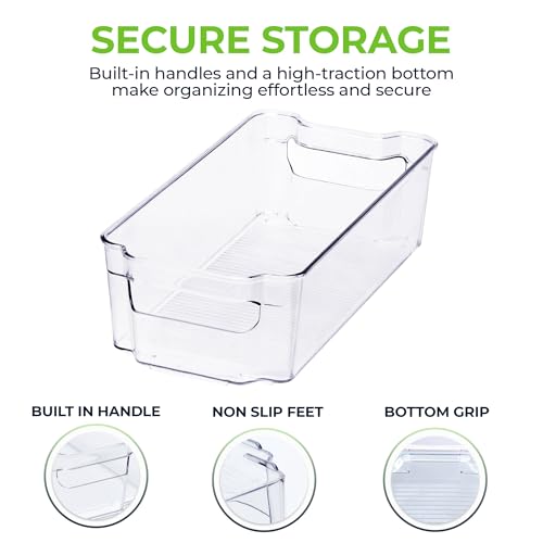 Zulay Kitchen 4 Pack Clear Refrigerator Organizer Bins - Large Fridge Organizers and Storage Containers - Transparent, BPA Free, Durable, Shatterproof - size: L 12.5" x W 8.3"