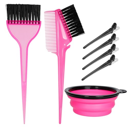 Hair Dye Color Brush and Bowl Set, Color Bowl Brushes Tool Mixing Bowl Kit Tint Comb for Hair Tint Dying Coloring Applicator (Pink&Black) - color: Pink&Black