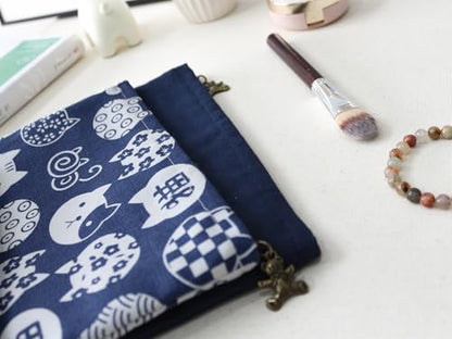 HAPPYHEIDI Canvas Makeup Bag, Cosmetic Travel Pouch, Kawaii Blue Cats, Cotton Blend, Animal Print, Zipper Closure, 7.1x2.4x7 Inches - color: GR-Canvas-Blue Cats