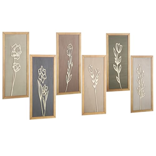 Wesiti 6 Pcs 3D Boho Wall Art Wooden Floral Bedroom Wall Decor for Rustic Vintage Farmhouse Home Living Room Bathroom Bedroom Kitchen Decoration, 15.75 x 6.69 Inch(Morandi) - color: Morandi
