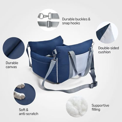 Amazon Basics Dog Car Seat, Pet Booster Car Seat for Small Medium Dogs, Outdoor Carrier Bed for Travel with Leash & Washable Cover - color: Blue