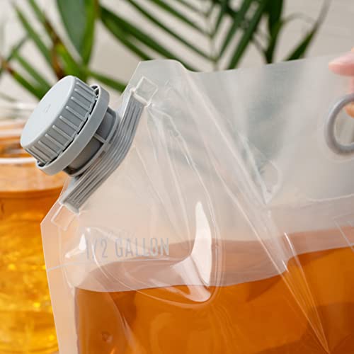 Restaurantware Cater Tek 1/2 Gallon Water Containers 2 Drink Bags - Collapsible Includes Tamper-Evident Caps Clear Plastic Beverage Bags For Catered Events Camping or Hiking Durable Handle - size: 2 Count, style: 1/2 Gallon