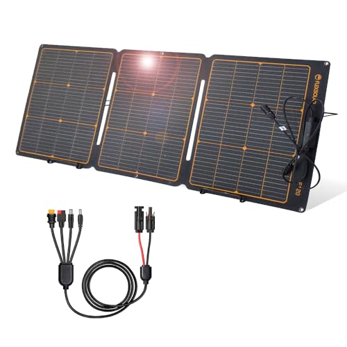 FlexSolar 120W Portable ETFE Solar Panels for Power Station Generators 20.9V Foldable Solar Cell Monocrystalline Chargers with Kickstand P68 Waterproof Power Outage Emergency for Camping Van RV - color: 120W