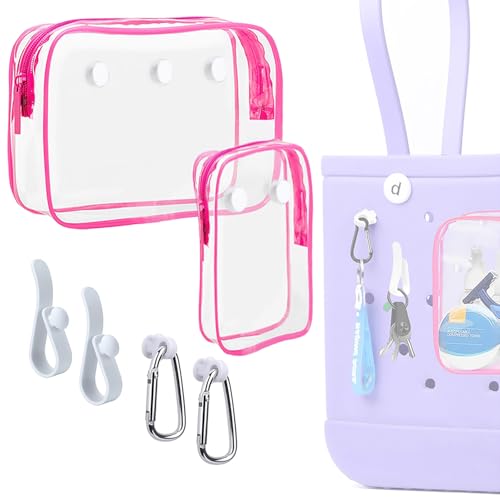 3 Packs Clear Bogg Beach Tote Bag with 2 Pack Insert Hooks Accessories for Bogg Bags Travel Makeup Clean Toiletry Brush Organizer Cosmetic Divider Storage Inner Pouch - color: Rose Red set of 2