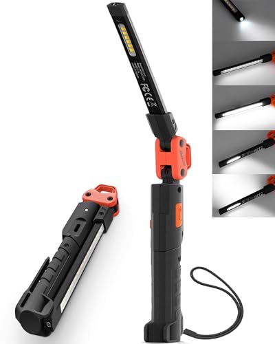 Rechargeable Work Light, 400LM Mechanic Work Light, Magnetic Flashlight with 230° Rotate and Hook Led Work Lights for Car Repairing, Emergency, Grill, Outdoor Work (1 Pack) - color: Orange