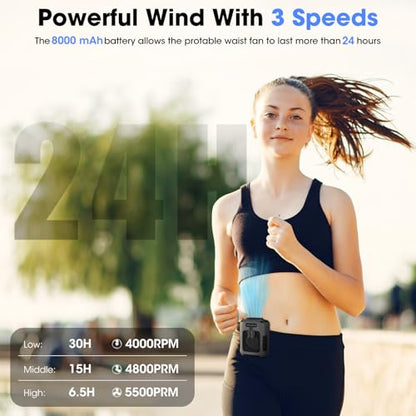 Portable Personal Fan Shirt Fan Rechargeable 8000mAh, Body Fans with 3 Speeds Faster Cooling & LED Light, Clip on Fans 30H Hands-Free Keeping Cool Outside While Camping Working in Summer Hot Weather