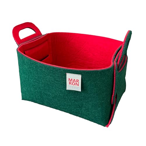 Collapsible Felt DEEPGREENRED Storage Bin Small 7.1"x5.1"x5.1" – Foldable Basket with Handles for Closet, Storage, Laundry Room Organization, Decorative Storage Baskets for Shelves - color: DEEPGREENRED, size: SMALL
