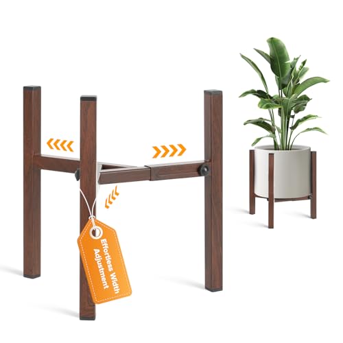 Plant Stand Indoor Adjustable, Metal Modern Indoor Plant Stand, Heavy Duty Plant Stands Outdoor Corner, Stable Plant Holder, Fits 8 to 12 Inches Pots, 1 Pack, Walnut Wood-Grain - color: Walnut Wood-Grain, size: 1 Pack