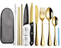 Logcow Travel Utensils with Case,Reusable Utensils,Portable Travel Camping Cutlery Set,Stainless Steel Flatware Set,Lunch Boxes Workplace Camping School Picnic (Gold) - color: Gold