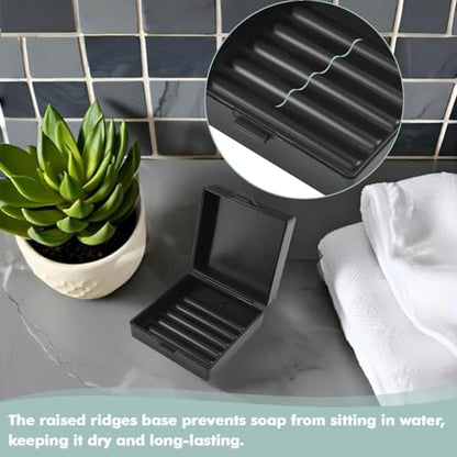 Soap Container, Shower Square Bar Holder Fit Handmade Soap, Travel Soap Case (Black) - color: Black
