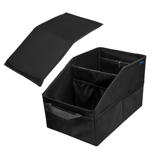 Car Seat Organizer, Passenger Seat, Black | Collapsible, Small Storage, With Lid - color: Black