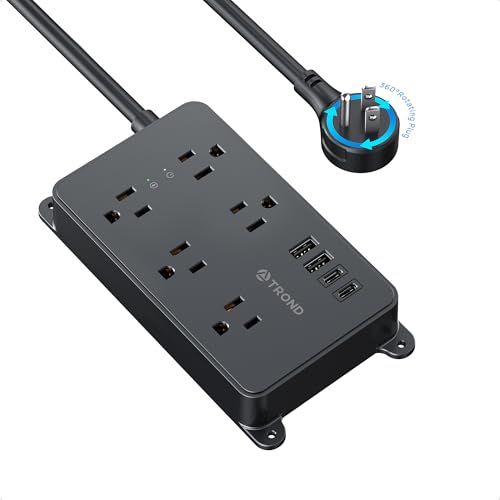TROND 360° Rotating Flat Plug Power Strip, 5 Widely-Spaced Outlets with 2 USB A and 2 USB C, ETL Listed, 1300J Surge Protector, Wall Mountable, 5ft Extension Cord, for Home Office, Black - color: Black, size: 5ft, style: 5 Outlets - with Rotating Plug