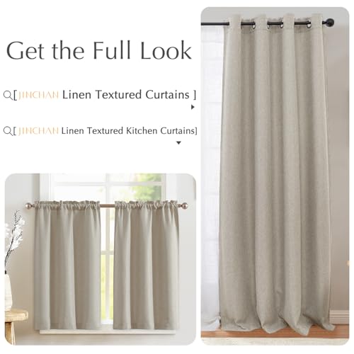 jinchan Linen Kitchen Curtains 24 Inch Length Window Treatment Farmhouse Rustic Cafe Curtains for Living Room Bedroom Rod Pocket Room Darkening 2 Panels Greyish Beige - color: Greyish Beige, size: 25"W x 24"L (Pack of 2)
