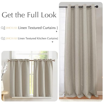 jinchan Linen Textured Kitchen Tier Curtains 36 Inch for Bathroom Living Room Farmhouse Cafe Rustic Window Treatments Room Darkening Rod Pocket 2 Panels Beige - color: Greyish Beige, size: 25"W x 36"L (Pack of 2)