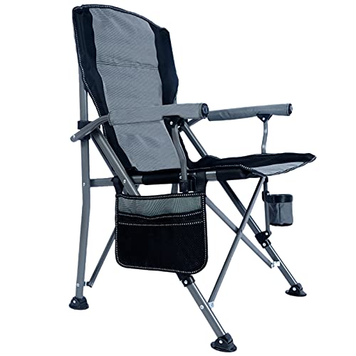 Lamberia Camping Chair for Adults, Heavy Duty 330lbs Capacity Folding Chairs for Outdoor, 600D Oxford Mesh High Back Camping Chairs with Arm Rest Cup Holder and Portable Carrying Bag(Light Grey) - color: Light Grey