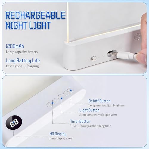 Smart Flat Book Light, Rechargeable Clear LED Reading Lamp with 3 Colors & Timer, 99% Light Transmittance Dimmable Full Page Panel Plate Lamp, Ultra-Clear Transparent Panel Night Reading Lights