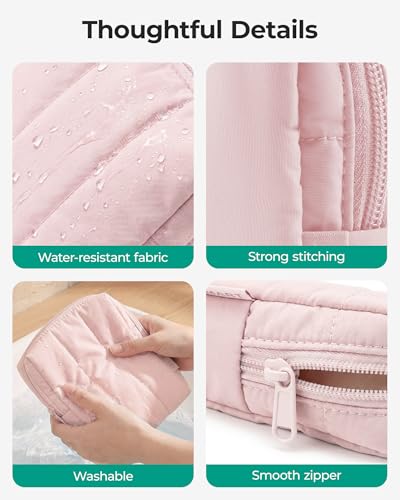 BAGSMART Small Travel Makeup Bag for Purse Toiletry Pouch, Puffy Padded Mini Cosmetics Bag, Cute Make Up Pouch for Women with Slip-in Pocket, Travel Essentials for Toiletries, Baby Pink - color: 01-Baby Pink