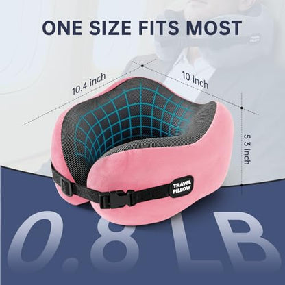 Neck Pillow Travel Pillow - 100% Pure Memory Foam Airplane Pillow with Adjustable Clasp & Removable Cover, Portable Travel Essentials for Long Flights, Car & Office (Pink) - color: Pink
