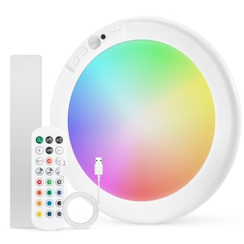 Combuh Rechargeable RGB Ambient Shower Light Waterproof Inside, LED 13 Color Changing Mood Lighting for Bathroom Cordless Battery Operated Stick on Ceiling Lamp with Remote for Bathtub Bedroom - color: RGB-White, size: 1 Pack