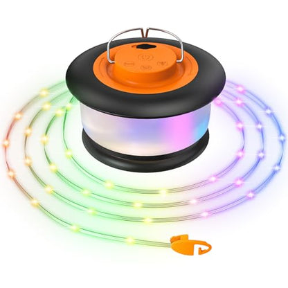 HOMEBEST Upgraded 33FT RGB Camping String Lights, Retractable Camping Lights with Music Sync, 19 Modes, Rechargeable Waterproof Tent Lights, Portable Camping Lantern for Tent, RV, Awning - color: Black&Orange