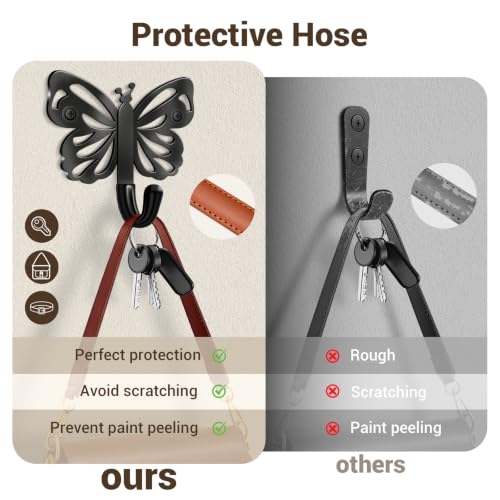 Butterfly Design Metal Hook for Both Screw Mounting and Strong Adhesive | Suitable for Living Room, Bathroom, Kitchen, Bedroom for Coat, Bag, Scarf, Towel, Hat, Key, Cup, Black 3 Set - style: 3B