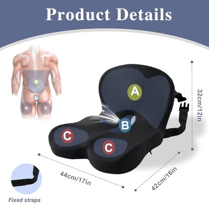 Car Seat Cushion, Memory Foam Driving Cushion with Adjustable Strap, Ergonomic Pad for Car & Semi Truck, Office Chair Cushion for Sciatica & Lower Back Pain Relief, Black - color: Black