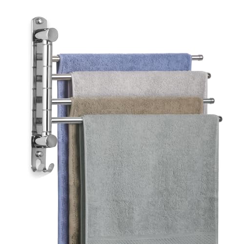 Bathroom Towel Rack JSVER Swivel 4 Arms Extended Towel Holder, SUS304 Stainless Steel Space Saving Towel Rack, Towel Racks for Bathroom, Kitchen - color: 4 Arms Type - Extended