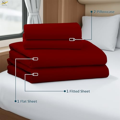 Shreem Linen Luxury 4 Piece Microfiber RV Sheet Set, Deep Pocket Fits Up to 10 inch, Soft, Wrinkle-Resistant, Camper, Travel Trailer Bedding, RV Full XL 48x80, Burgundy - color: Burgundy, size: RV Full XL - 48x80