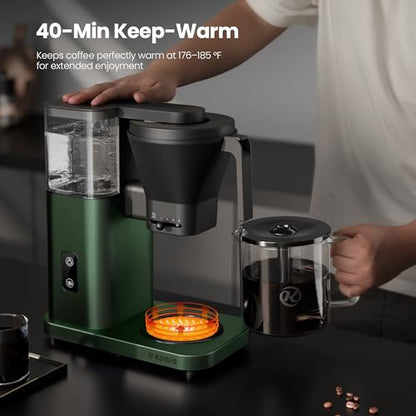Kismile SCA-Certified 8 Cup Drip Coffee Maker, Pour Over Coffee Machine with 3s Instant Heat 197–205℉, Adjustable Flow Control, Removable Water Tank, Deep Cold Brew & 40 Min Keep Warm (Olive Green) - color: Olive Green
