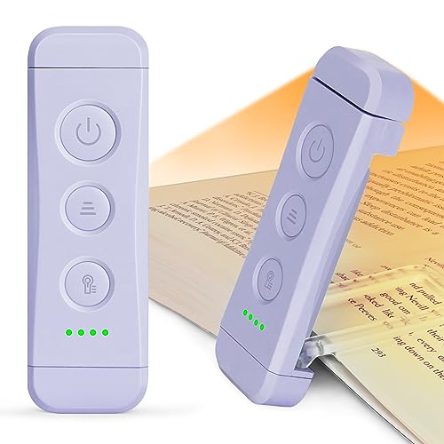 Glocusent USB Rechargeable Book Light, Portable Clip-on LED Reading Light, Reading Lights for Books in Bed with 3 Amber Colors & 5 Brightness Dimmable, Compact & Long Lasting, Perfect for Book Lovers - color: Purple