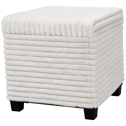 ABHENG 17.7 inches Faux Fur Ottomans Cube with Legs, Metal Framed Vanity Stool Chair Storage Ottoman Foot Rest Stool, Holds 770 LB for Dorm Living Room Bedroom White UASND644W - color: Faux Fur-white, size: 17.7"D x 17.7"W x 17.7"H