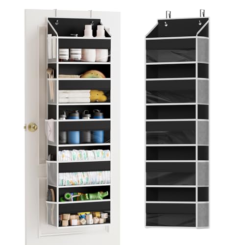 SpaceAid 1 Pack Over The Door Organizer with 5 Large Pockets and 10 Mesh Side Pockets, 5 Layers Door Organizer Hanging with Clear Window for Bedroom, Bathroom, Pantry and Nursery, Black - color: Black, size: 1 Pack