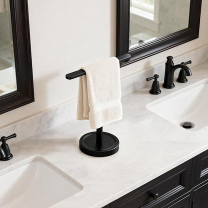 Heavy Duty Hand Towel Holder Stand, Stainless Steel Hand Towel Holder Rack for Bathroom Countertop, Weighted Base T-Shape Free Standing Towel Bar for Bathroom Kitchen Vanity Countertop, Matte Black - size: T-Shape