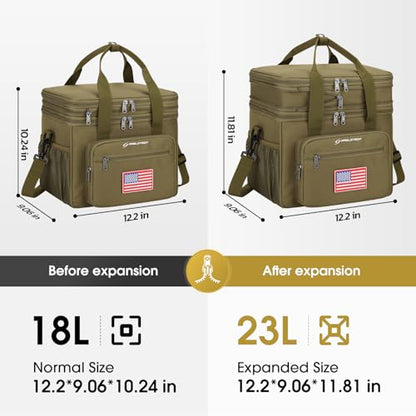 Maelstrom Lunch Box, 23L Insulated Lunch Bag, Expandable Double Deck Cooler Bag, Lightweight Leakproof Tote Bag With Side Tissue Pocket, Suit For Men and Women (H Khaki with DIY Hook-and-Loop) - color: H Khaki with DIY Hook-and-Loop