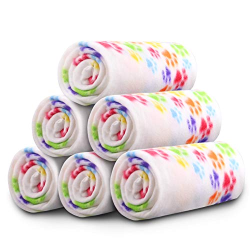 Comsmart Dog Blankets for Small Dogs, 6 Pack Puppy Blanket Cute Paw Print Pet Blanket for Dog, Puppy, Cat, Kitten, 24x28 inches, White - color: White, size: 6 Pack of 24x28 Inches
