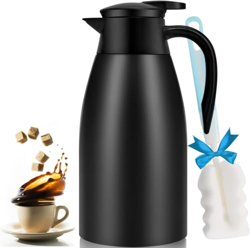 68oz Thermal Coffee Carafe, Stainless Steel Coffee Carafes for Keeping Hot, Airpot Insulated Tea Pot Dispenser for Hot Water, Tea, Hot Beverage - Keep 12 Hours Hot, 24 Hours Cold, Black - color: Black