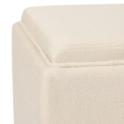 Adeco 17-inch Square Storage Ottoman with Reversible Tray Top, Upholstered Fabric Cube Footrest Stool & Coffee Table for Living Room, Bedroom, and Small Spaces, Beige - color: Beige With Tray