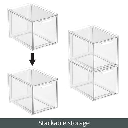 mDesign Plastic Bathroom Organizer Bin w/Pull Out Drawer - Slim Stackable Storage Container for Bathroom Accessories - Perfect for Organizing Bathroom Cabinet - Lumiere Collection - 2 Pack - Clear - size: ‎8x 6 x 4 (Pack of 2)